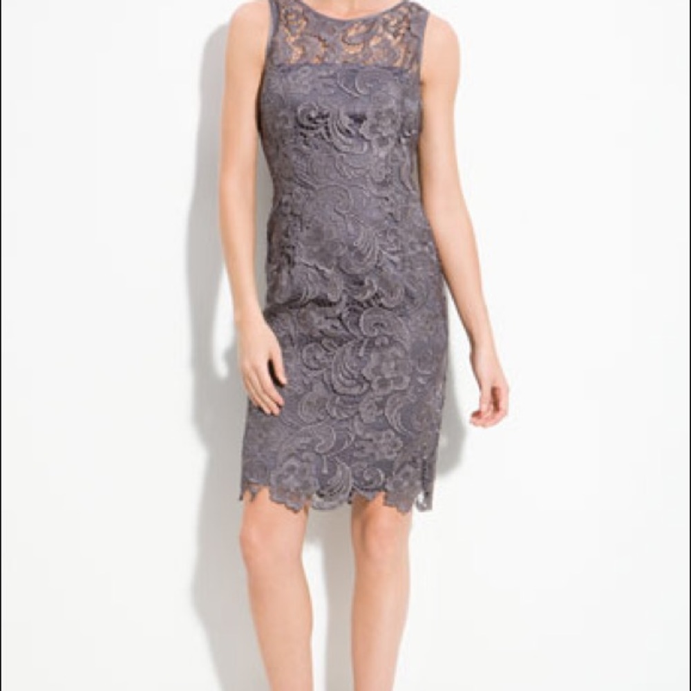 Adrianna Papell Gray Size 6  Lace Sheath Dress